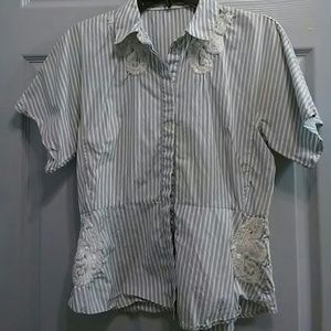 Embroidered Striped Blouse